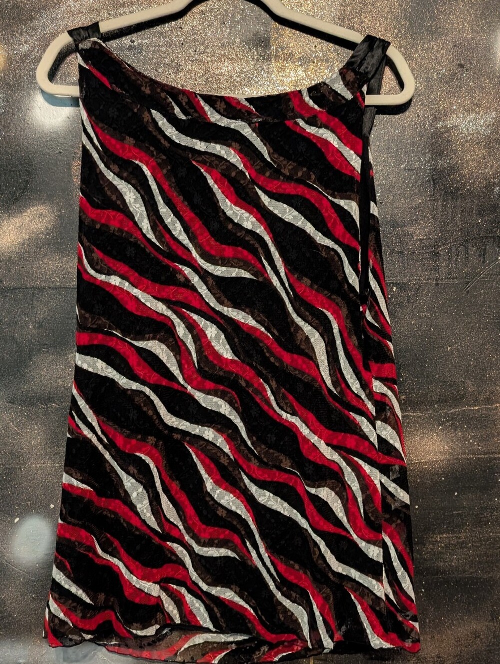 Style & Co. Red, Black & Silver Wavy Stripe A-Line Top